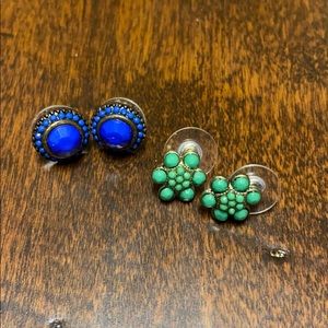 Green and blue stud earrings
